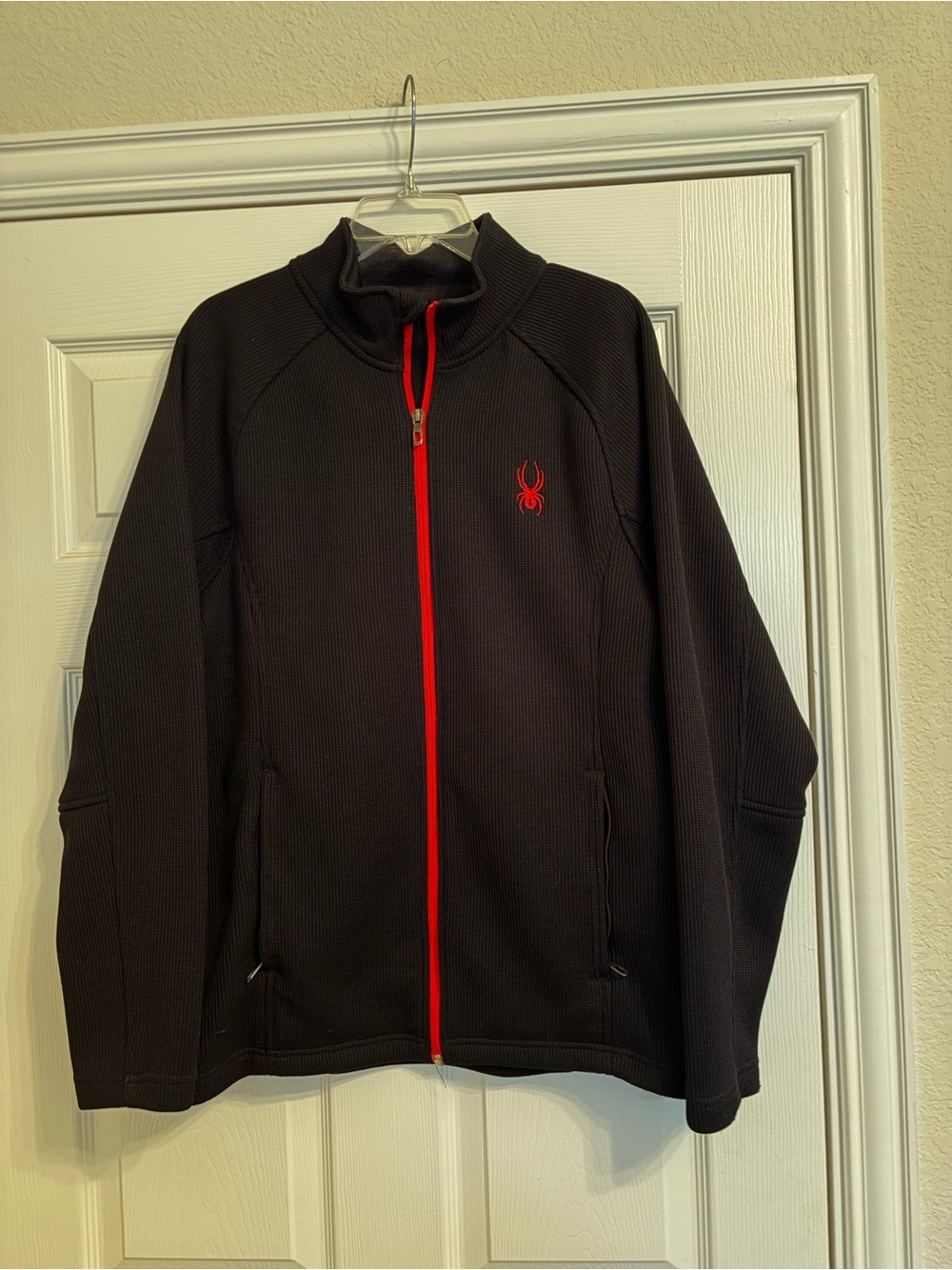 Spyder Men's Black Jacket with Red Zip and Logo